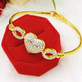 GOODHOME21 CW75 สร้อยข้อมือข้อมือหัวใจ งานทองไมครอน ฝังเพชร cz ยาว 18 cm