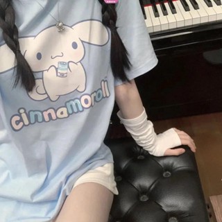 เสื้อยืดแขนสั้น พิมพ์ลายการ์ตูน Sanrio Cinnamoroll น่ารัก ทรงหลวม แฟชั่นฤดูร้อน สําหรับผู้หญิง และนักเรียน