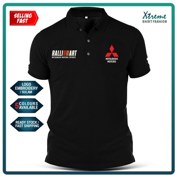 เสื้อโปโล Sulam Mitsubishi มอเตอร์ Ralliart Racing Lancer Evo Evolution Motorsport Turbo Tuning Rally WRC Performance