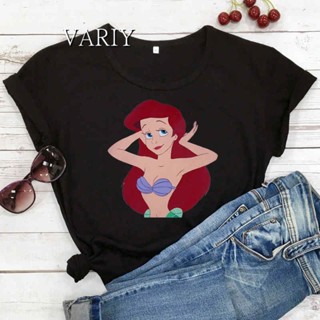 เสื้อยืดแขนสั้นการ์ตูนแขนสั้น Disney Princess Ariel การ์ตูน T เสื้อผู้หญิงตลกเสื้อยืดกราฟิก Little Mermaid กราฟิก Tshirt