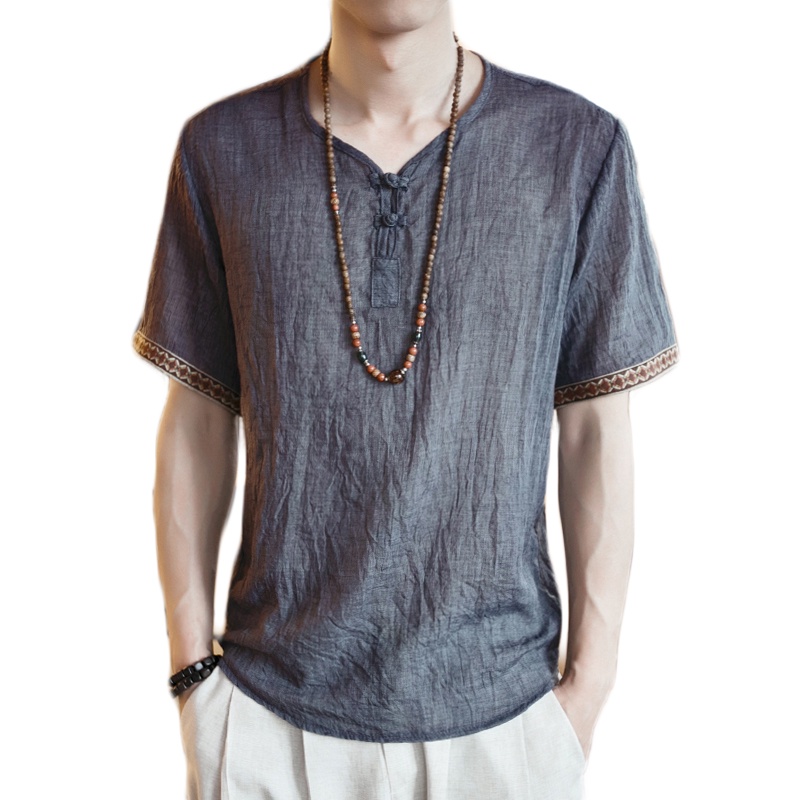 เสื้อยืด แขนสั้น ทรงหลวม พลัสไซซ์ สไตล์จีนย้อนยุค ชายหาด ฤดูร้อน สีพื้น แฟชั่นสําหรับผู้ชาย