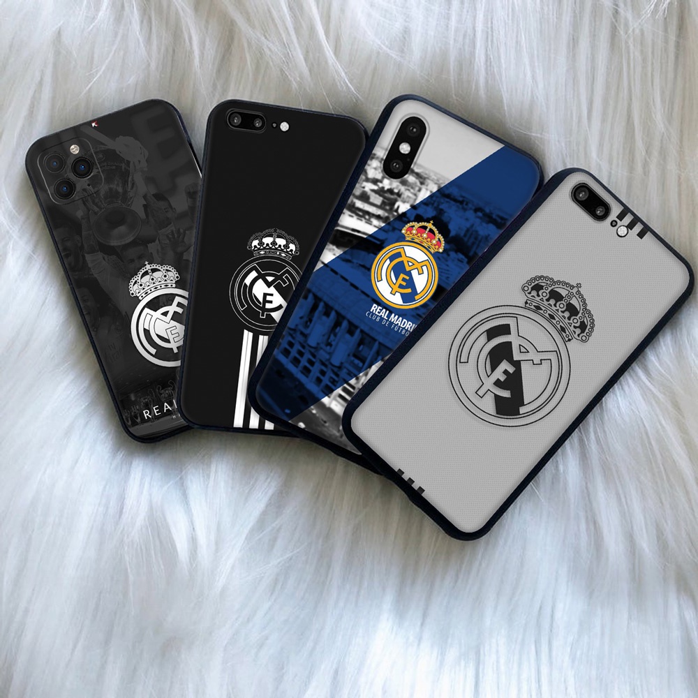 Real Madrid CF Case iPhone 6S Plus 7 Plus 8 Plus 5S XS XR XS Max Apple iPhone 11 Pro Max 11 Pro iPhone 6 7 8 เคสโทรศัพท ์ สีดําอ ่ อน