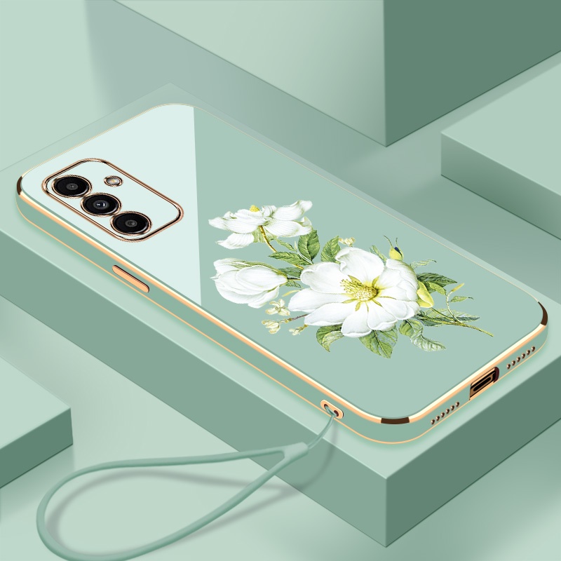 กรณีjasmine flowe Samsung A14 5G A14 4G A34 5G A54 5G A13 5Gเคสโทรศัพท์บางเฉียบElectroplating Smoothเคสโทรศัพท์ที่มีขอบมุมขวาซิลิโคนกันกระแทกดอกไม้เคสโทรศัพท์ – โปรปัง