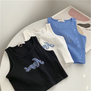 Y2k เสื้อกล้าม ผู้หญิง ปักลายตัวอักษร เสื้อครอป ระบายอากาศ เสื้อชั้นใน ยาง สีพื้น สตรีทแวร์ พังก์ เสื้อผ้าฤดูร้อน