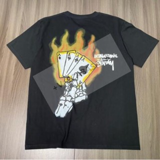 STUSSY Flame Skull Poker Hand Print Style Cylinder Short Sleeve TEE