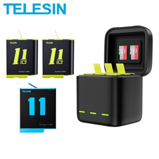 TELESIN 1750 mAh Battery For GoPro Hero 11 10 9 Battery 3 Slots LED Light Charger TF Card Battery Storage Box For GoPro 9 10 11