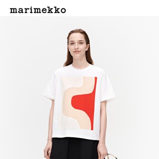 เสื้อยืดแขนสั้น ผ้าฝ้าย พิมพ์ลาย Marimekko VAIKUTUS แฟชั่นฤดูร้อน สําหรับผู้หญิง