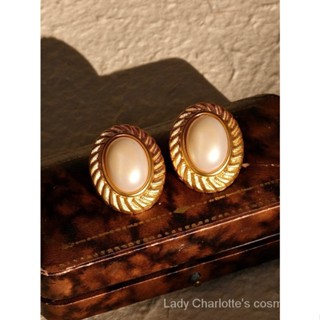 [0413] Entry Lux Gift Windsor Vintage French Style Vintage Earrings Classic Middle Ancient Classic Style Large Pearl Gold-Plated Stud Earring Ear Clip F3N5