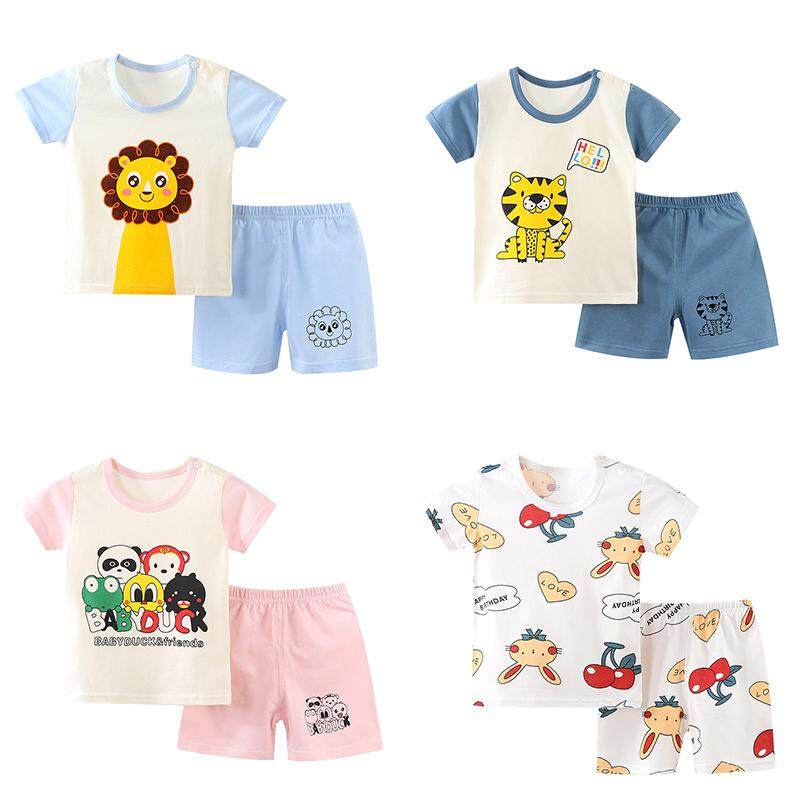 พร้อมส่ง ชุดเสื้อยืดเด็ก เซ็ท 2 ชิ้น ได้ทั้งเสื้อและกางเกง ชุดเด็กน่ารัก ผ้าcotton นิ่ม ระบายอากาศ มีลายและไซส์ Y18