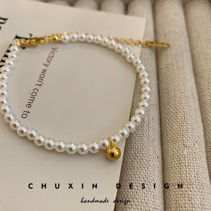 ฝรั่งเศสประณีตมุกขนาดเล็กโกลเด้นถั่วสร้อยข้อมือหญิงซอกออกแบบระดับไฮเอนด์แฟนสร้อยข้อมือ ผู้มีอิทธิพล อิน เครื่องประดับอินเทรนด์