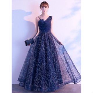 ชุดเดรสราตรี เปิดไหล่ข้างเดียว เข้ารูป ลายท้องฟ้ากลางคืน สีก…