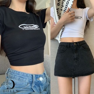 เสื้อครอปคอกลม แขนสั้น  เสื้อยืดสกรีนลาย เข้ารูปเทรนด์ใหม่สุดๆ Mini crop สาวฮอต สินค้าพร้อมส่ง มีปลายทางค่ะ