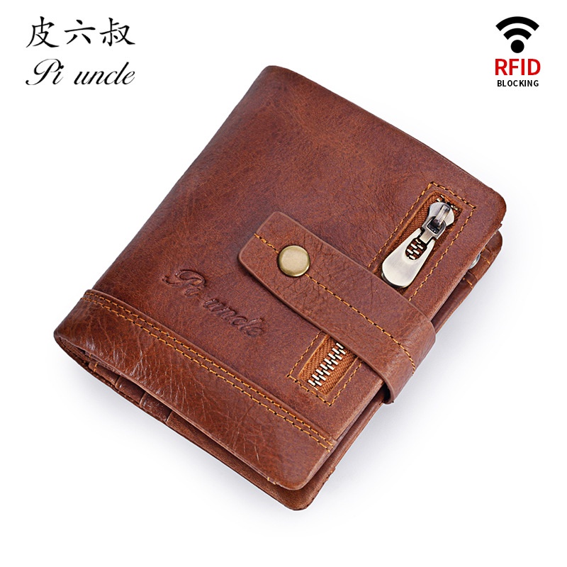 กระเป๋าสตางค์หนัง ใบสั้น แนวตั้ง กันขโมย RFID USD สําหรับผู้ชาย 7903