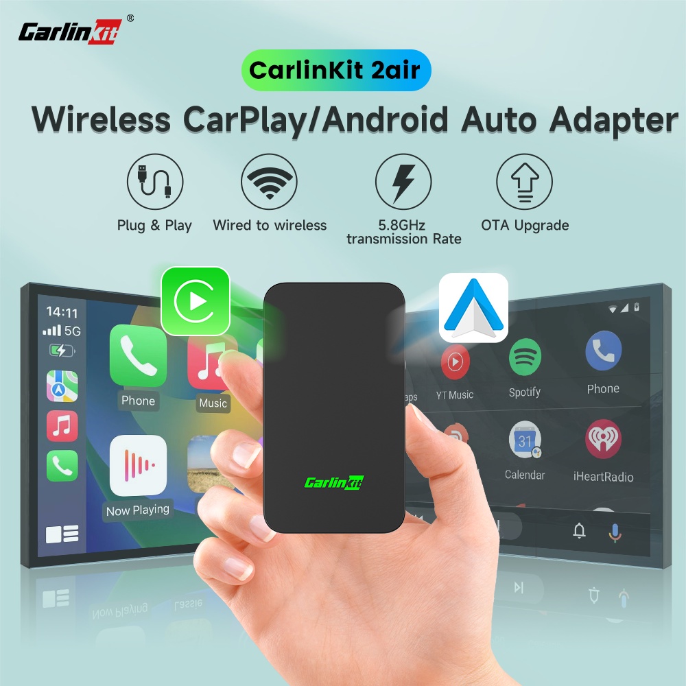 CarlinKit 5.0 2Air Wireless Android Auto Box Dongle ไร้สาย CarPlay แบบพกพาสําหรับวิทยุติดรถยนต์พร้อมสาย CarPlay / Android Auto