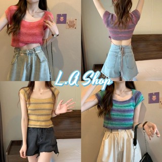 L.A Shop พร้อมส่ง เสื้อไหมพรมแขนสั้น เว้าหลังผูกหลัง ดีเทลสีสันสดแจ่มมาก "H015" -C