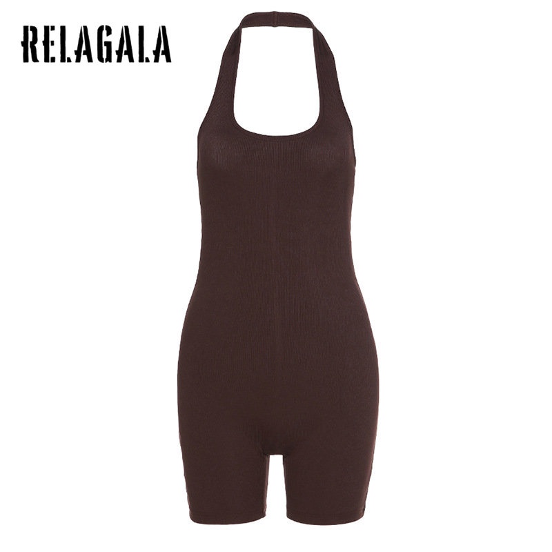 Relagala ใหม่ ชุดจั๊มสูทกีฬา คอสั้น เปิดหลัง เซ็กซี่ สีพื้น สําหรับผู้หญิง 2023
