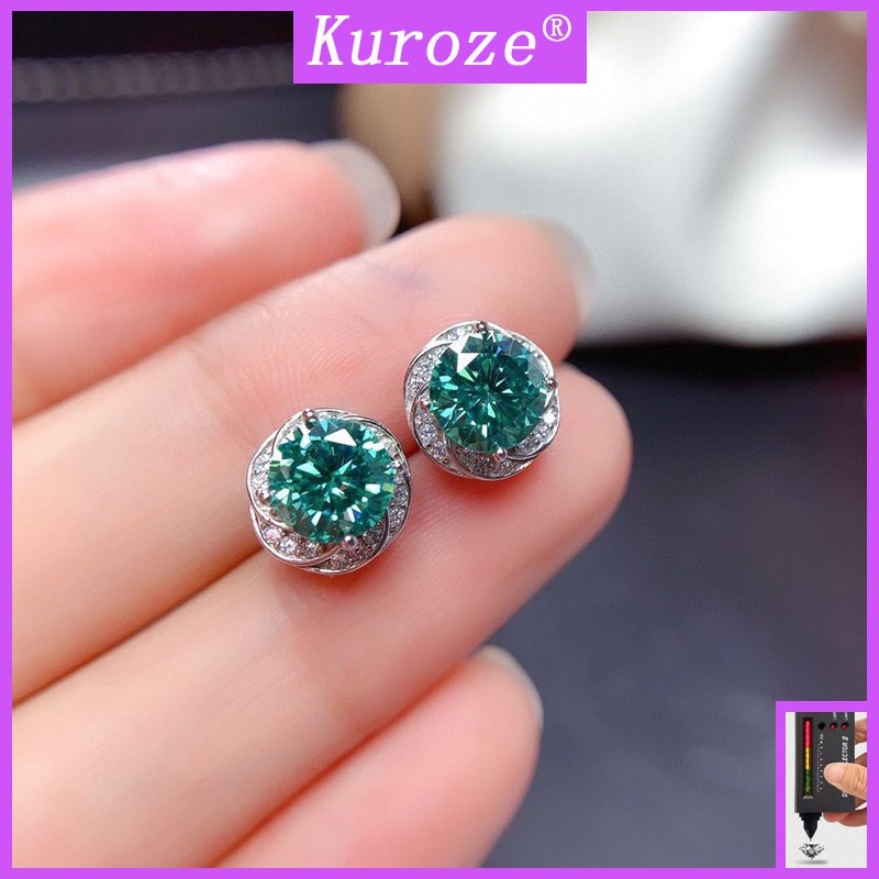 Kuroze Pt950 ต่างหู Moissanite สีเขียวสําหรับผู้หญิง