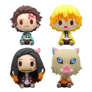 ตุ๊กตาฟิกเกอร์ Demon Slayer Q Version Tanjiro Nezuko Zenitsu Ghost Slayer Kawaii ขนาดเล็ก ของเล่นสําหรับเด็ก 4 ชิ้น ต่อชุด