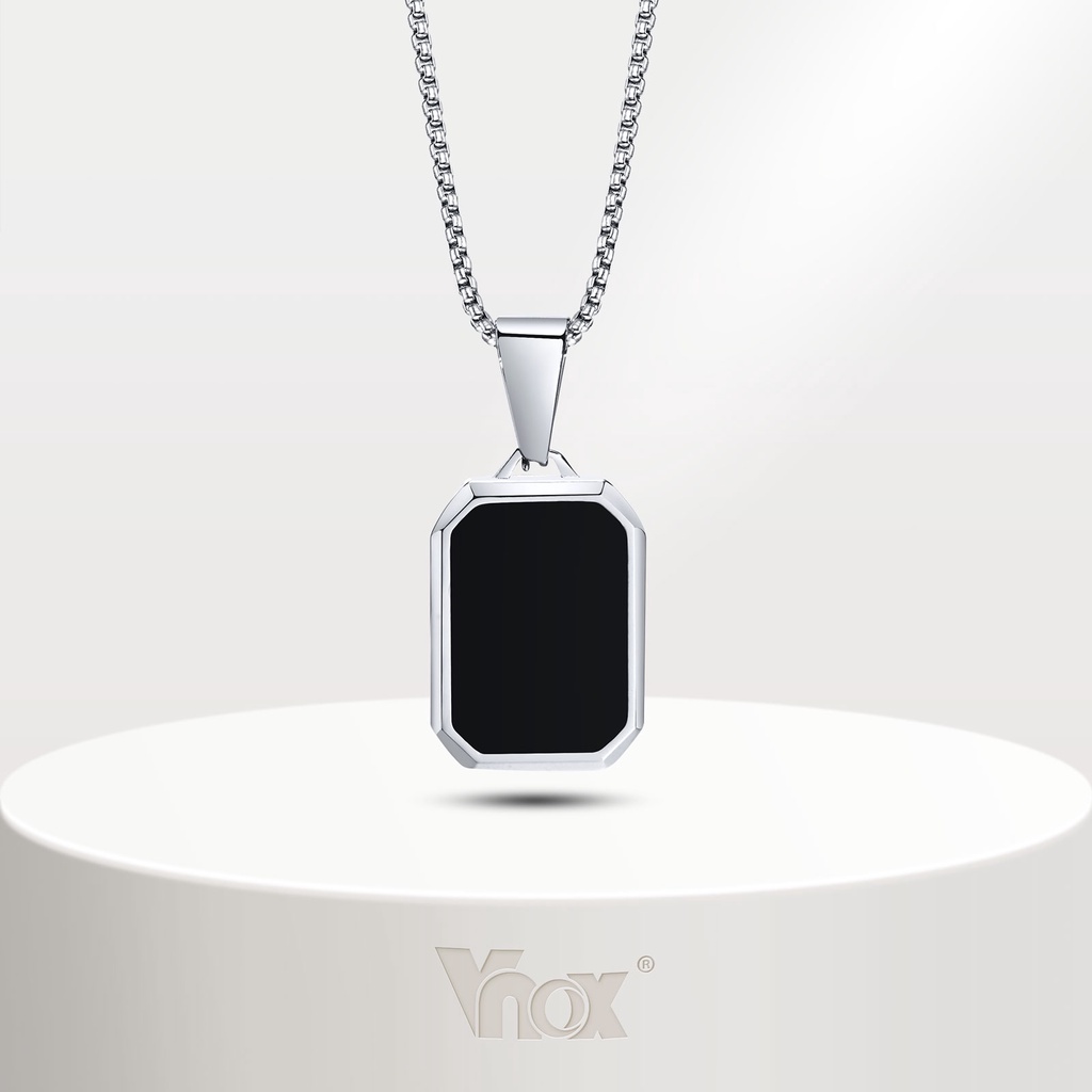 VNOX เครื่องประดับ สร้อยคอสแตนเลส จี้ทรงสี่เหลี่ยม เนื้อแมตต์ แต่งขอบเอียง แบบเต็มรูปแบบ สําหรับผู้ชาย