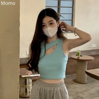 momo~ ออกแบบใหม่แฟชั่น Halter เสื้อกั๊กผอมสีฟ้าสั้นด้านบน MX118