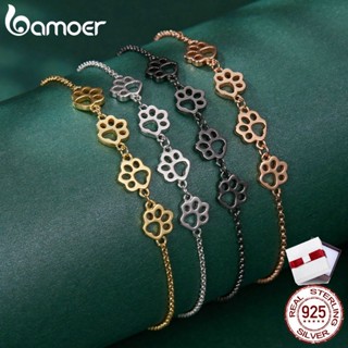 Bamoer สร้อยข้อมือเงินแท้ 925 จี้รอยเท้าแมว เครื่องประดับ สําหรับผู้หญิง