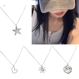 NERV Y2K Flower Spiral Heart Star Pendant Necklace for Women Egirl Fashion Punk