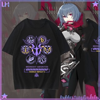 เสื้อยืด Honkai Impact 3 เกม Midnight Absinthe พิมพ์แขนสั้น Raven ฤดูร้อนชายและหญิงสามารถสวมใส่เสื้อยืดแนวโน้มผ้าฝ้ายแขน