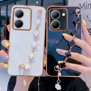 พร้อมส่ง เคสโทรศัพท์มือถือนิ่ม ป้องกัน ปิดด้านหลัง ปิดด้านหลัง ลายเด็กผู้หญิง สีดํา พร้อมสร้อยข้อมือ สําหรับ VIVO Y36 V27 Y02A X90 Pro iQOO Z7 Z7x 5G 4G 2023 Y36