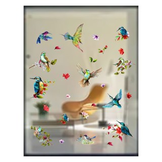 3sheet Removable Living Room Bedroom DIY Home Decor Kitchen Office Window Self Adhesive Hummingbird Flower Wall Sticker