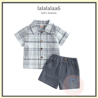 Laa6 ชุดเสื้อเชิ้ต แขนสั้น ลายสก็อต และกางเกงขาสั้น สําหรับเด็กวัยหัดเดิน 2 ชิ้น