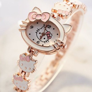 นาฬิกาข้อมือ ลายการ์ตูน Hello Kitty Cat น่ารัก สําหรับเด็กผู้หญิง นักเรียน20230625