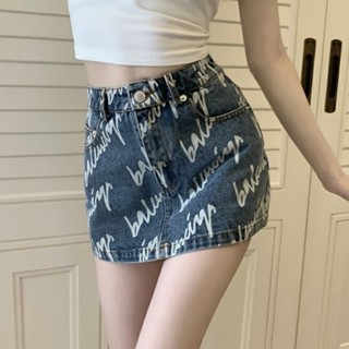 ♥ใหม่ พร้อมส่ง! กระโปรงยีนสั้น พิมพ์ลายตัวอักษรมัดย้อม แฟชั่นฤดูร้อน สไตล์อเมริกัน สําหรับผู้หญิง