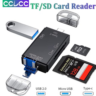 Cclcc อะแดปเตอร์การ์ดรีดเดอร์ USB C SD 6 In 1 USB 2.0 TF/Mirco SD Type C OTG สําหรับ Android Micro USB