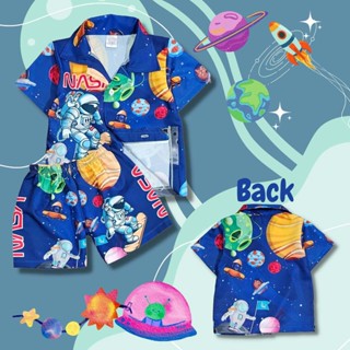 NASA0865 ชุดเด็ก เซ็ตเสื้อฮาวาย+กางเกงขาสั้น ผ้าไหมอิตาลี ลายนาซ่า อวกาศ เสื้อผ้าเด็ก ชุดเด็กแฟชั่น ชุดเด็กลายการ์ตูน