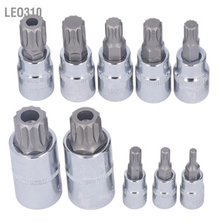 Leo310 10 ชิ้น Triple Square Spline Bit Socket M4 ถึง M18 1/4in 3/8in 1/2in Drive CR V Set พร้อมกล่องเก็บของ