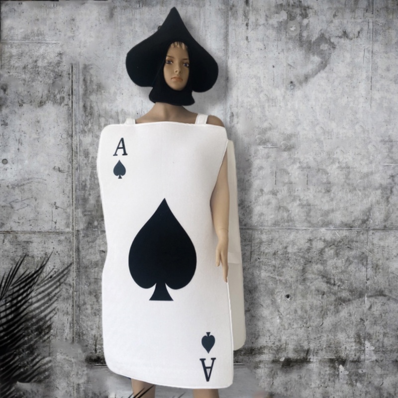 เครื่องแต่งกาย Alia of Spades พร้อมชุดเดรสพิมพ์ลายหมวก Spades สําหรับคอสเพลย์ฮาโลวีน