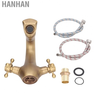 Hanhan Brass Basin Faucet Retro European Style Good Sealing Corrosion Resistant Single Hole Mixer Tap With 2 Hose Taps For Bathroom