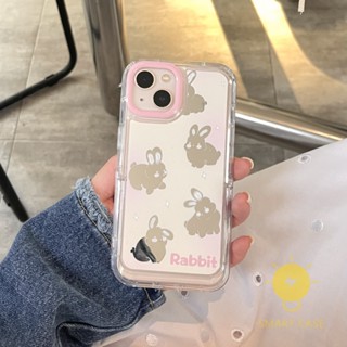 For เคสไอโฟน 14 Pro Max [Mirror Rabbit Built-in Stand] เคส Phone Case For iPhone 14 Pro Max Plus 13 12 11 For เคสไอโฟน11 Ins Korean Style Retro Classic Couple Shockproof Protective TPU Cover Shell