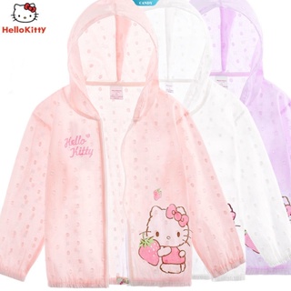 Kawaii Sanrio HellloKitty เสื้อโค้ทกันแดด ระบายอากาศ ป้องกันรังสียูวี เหมาะกับฤดูร้อน สําหรับเด็กผู้หญิง [CAN]