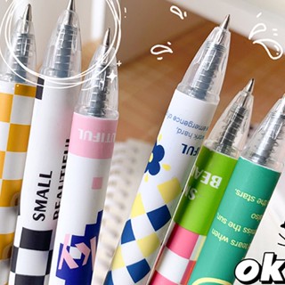 ปากกาลูกลื่น หมึกเจล 0.5 มม. ลายการ์ตูน ลายสก๊อต สีดํา 6 ชิ้น