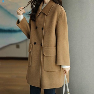 เสื้อโค้ท Midi Coat สีกากี แบบหนา ทรงสลิม พร้อมกระเป๋า สําหรับผู้หญิง