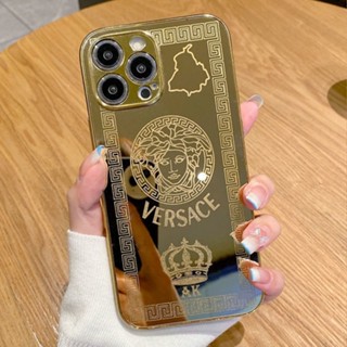 เคสป้องกันโทรศัพท์มือถือกระจก ชุบไฟฟ้า 24K กันกระแทก หรูหรา สําหรับ iPhone 13 14 Pro Max 11 12 Pro Max XS X XR