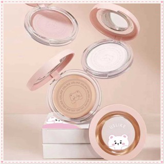 Uslike Bear Makeup Powder Cake Matte Fawless Oil Control น้ำหนักเบา Natural Brightening Setting Loose Powder Concealer Long Lasting Face Makeup JOYFEEL