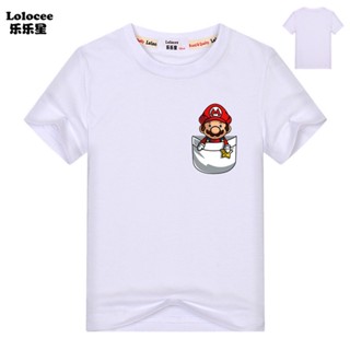 ใหม่ เสื้อยืดลําลอง ผ้าฝ้าย แขนสั้น มีกระเป๋า ลาย SUPER MARIO แฟชั่นฤดูร้อน สําหรับเด็กผู้ชาย และผู้หญิง 2023