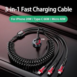 3 in 1 สายชาร์จ USB Type C 66W 6A ชาร์จเร็ว Micro USB สําหรับ iPhone Xiaomi Redmi Samsung Realme