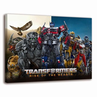 Transformers 7 Rise of The Beasts โปสเตอร์ผ้าใบ พิมพ์ลายภาพยนตร์ล่าสุด 2023 สําหรับตกแต่งผนังห้องนอน ห้องนั่งเล่น (A,Wooden frame20x2...