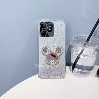 เคสโทรศัพท์มือถือ TPU ใส แบบนิ่ม ลายกากเพชร มีกระจกแต่งหน้า สําหรับ Realme C53 C55 NFC C33 C35 C30 C30S 10T 10 Pro+ Plus 5G 4G 2023