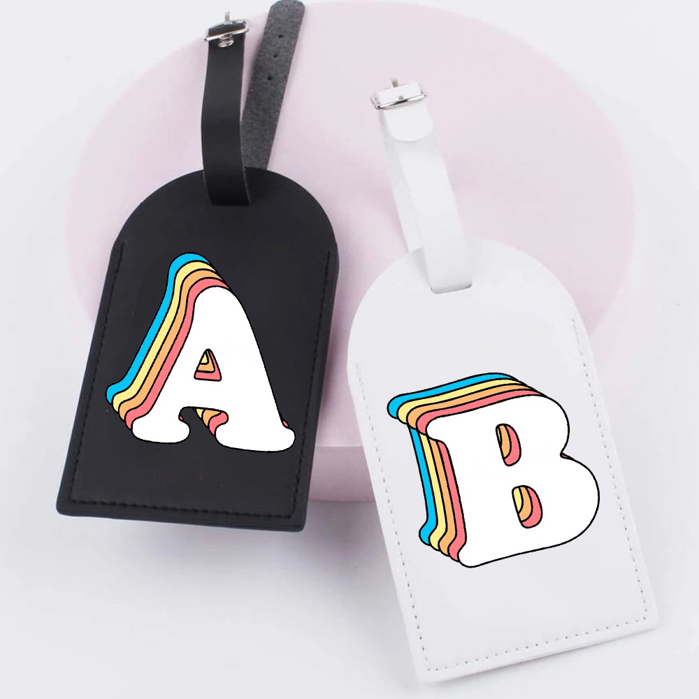 Rabinbow ป้ายแท็กหนัง ลายตัวอักษร สีรุ้ง อุปกรณ์เสริม สําหรับกระเป๋าเดินทาง เพื่อน