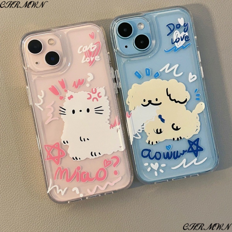 8 เคสโทรศัพท์กันกระแทก 7iPhone13Pro Apple/Cat Dog xr การ์ตูนโปร่งใสคู่/14Pro U1E0