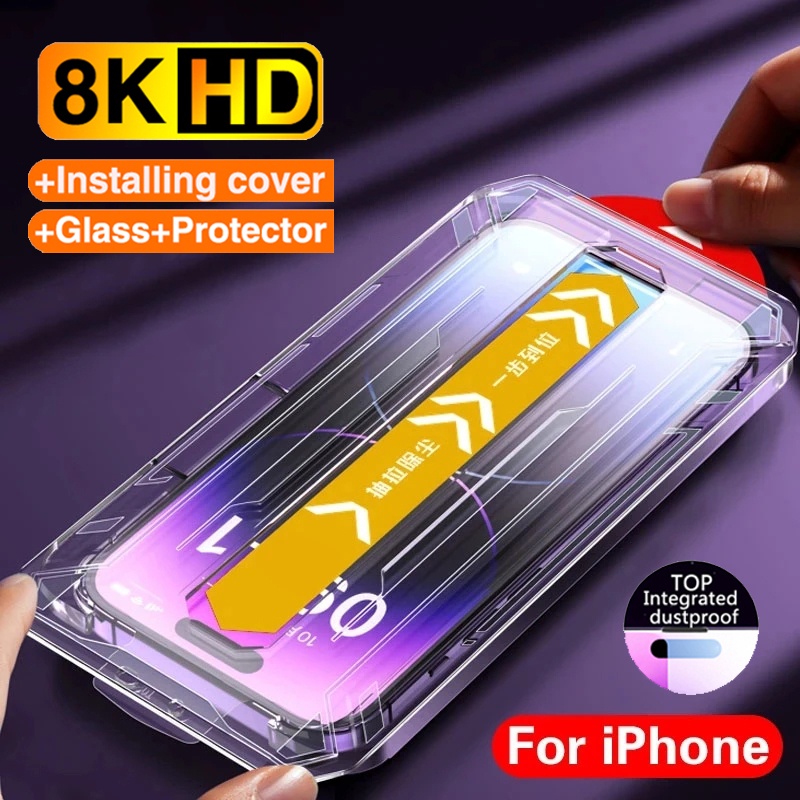 ใหม่ ฟิล์มกระจกนิรภัยกันรอยหน้าจอ กันฝุ่น ติดตั้งง่าย สําหรับ iPhone 15 14 13 12 11 Pro Max 15 Plus X XR XS Max